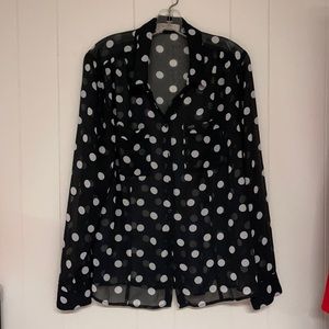 Guess black polka dot sheer blouse- size L